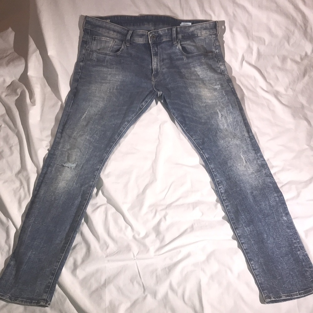 G Star G Raw Men’s Medium Wash Faded Distressed Skinny Denim Jeans